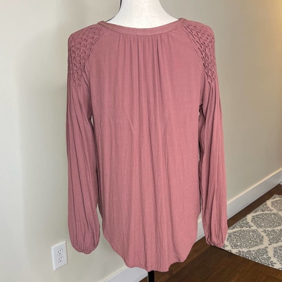 ASTR the Label Mauve Claudine Peasant Blouse Long Sleeve Tie Front Embroidered - Picture 6 of 11